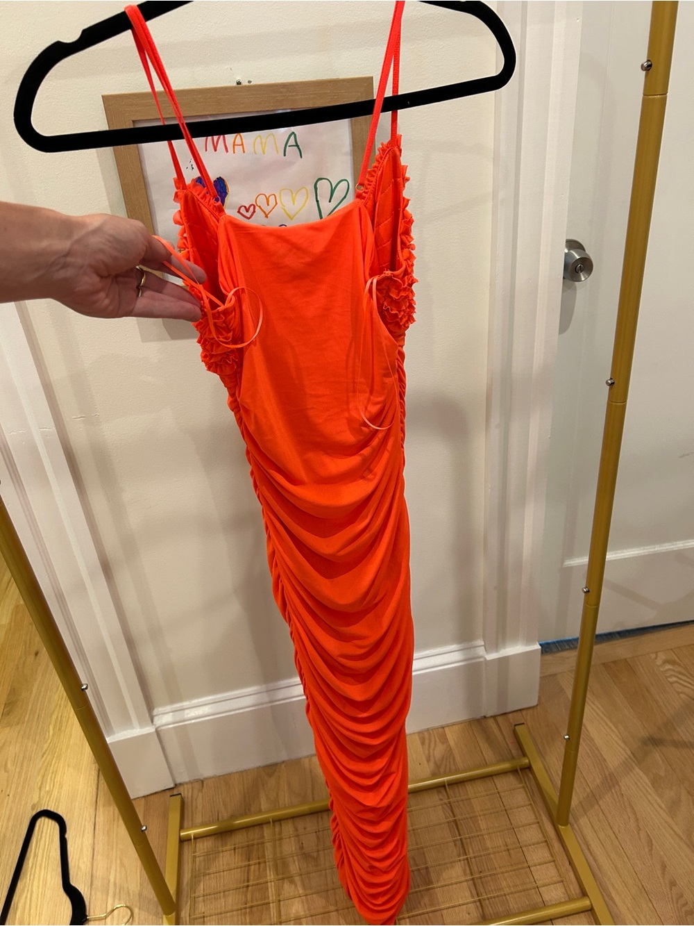 AFRM Orange Ruffle-Trim Ruched Slip Dress - Picture 3 of 4
